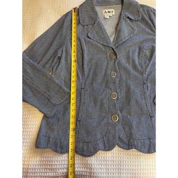 AMI Navy Blue Striped Scalloped Button Front Summer Style Jacket 1X Y2K - Picture 6 of 7